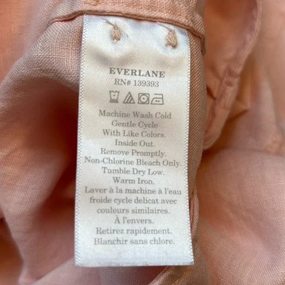 Everlane Women's Linen Popover Shirt Petal Pink Blouse Long Sleeve Size 2 - Picture 6 of 13